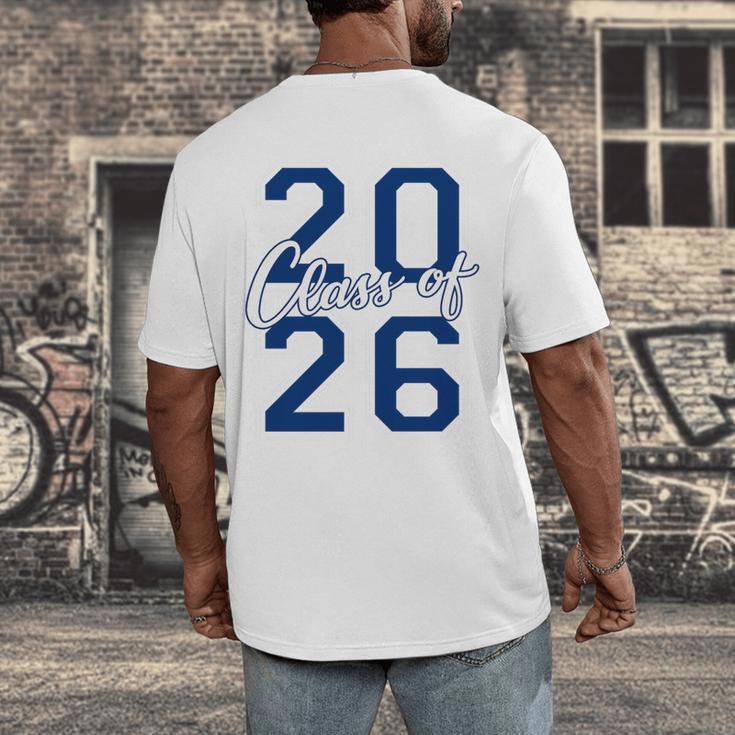 Class Of 2026 Graduation Varsity Navy Blue Letters Premium Tri-Blend Men's Back Print T-Shirt