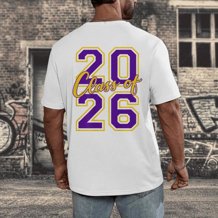 Class Of 2026 Graduation Varsity Purple Yellow On The Back Men's Back Print T-Shirt