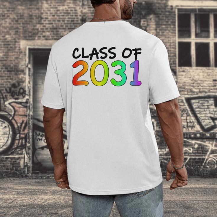 Class Of 2031 Pre-K -12th Grade Hand Prints Space Graduation Men's Back Print T-Shirt