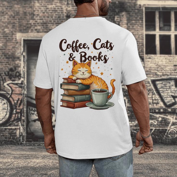 Coffee Cats And Books Lover For Women & Girls Coffee Men's Back Print T-Shirt Coffee Cats And Books Lover For Women & Girls Coffee Men's Back Print T-Shirt