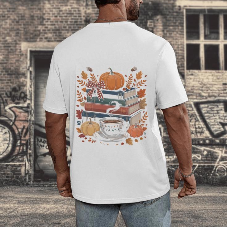 Cozy Autumn Books Fully Booked For Fall Books Pumpkin Men's Back Print T-Shirt