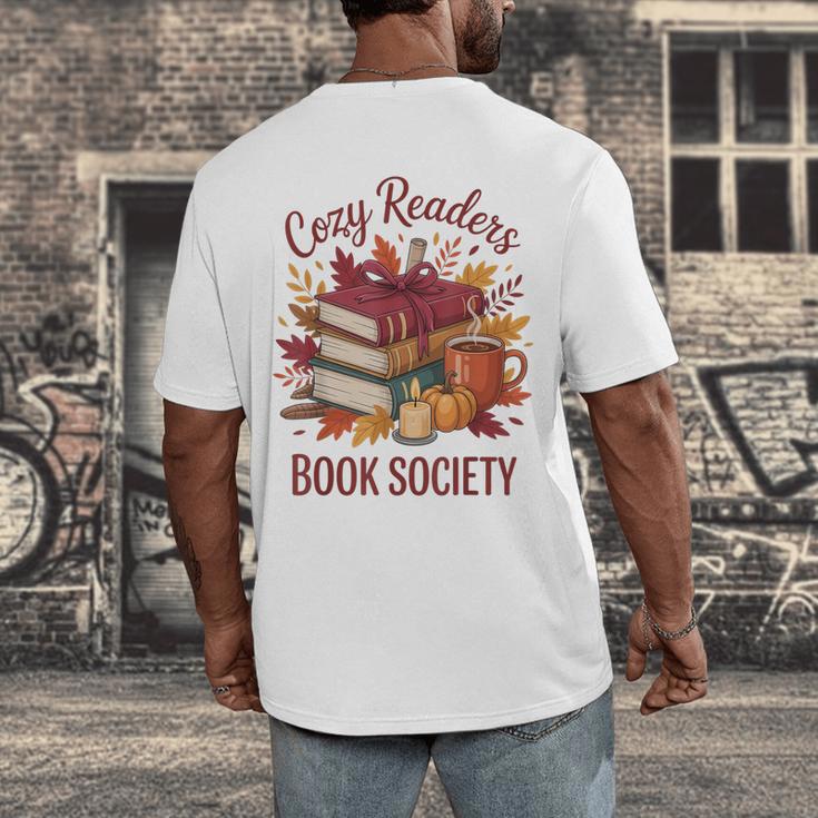 Cozy Readers Book Society Fall Autumn Floral Pumpkin Season Men's Back Print T-Shirt