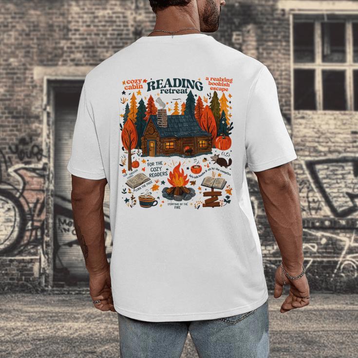 Cozy Reading Cabin Retreat Fall Bookish Autumn Cozy Reader Men's Back Print T-Shirt