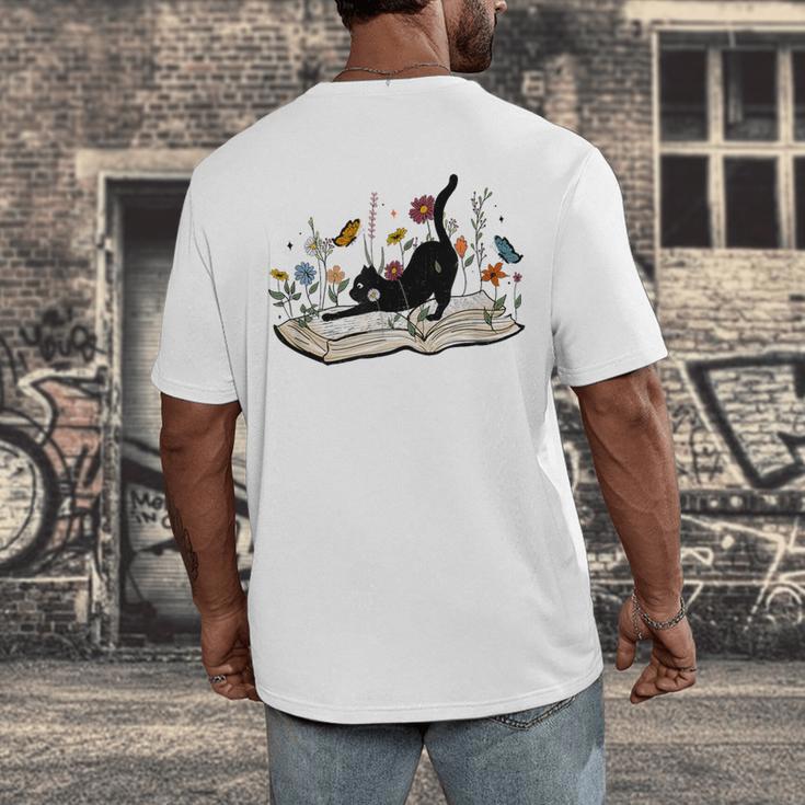Cute Cat Flower Garden Book Kitty Reading Floral Men Women Girls Kids Men's Back Print T-Shirt Cute Cat Flower Garden Book Kitty Reading Floral Men Women Girls Kids Men's Back Print T-Shirt
