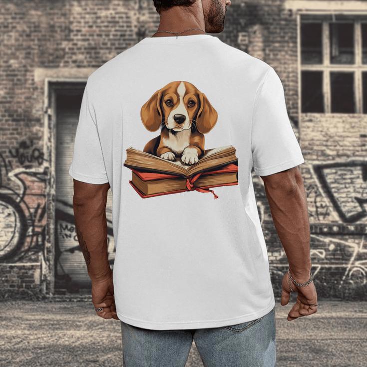 Cute Dog Beagle Reading Book Men's Back Print T-Shirt