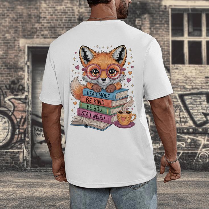 Cute Fox Read More Be Kind Stay Weird Reader Geek Book Lover Men's Back Print T-Shirt
