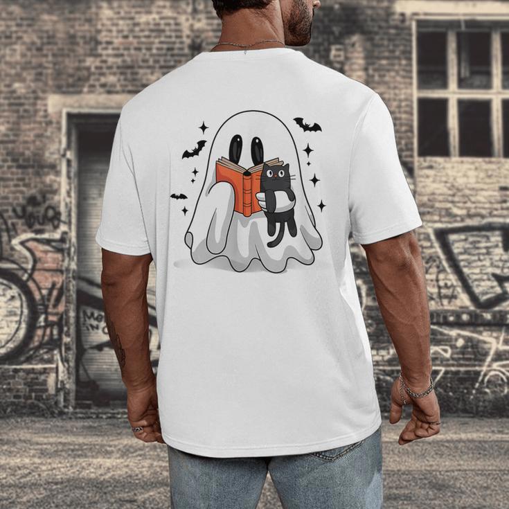 Cute Halloween Ghost Reading Book Men's Back Print T-Shirt