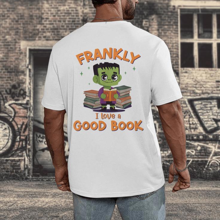 Cute Halloween Teacher Librarian Frankenstein Reading Books Men's Back Print T-Shirt