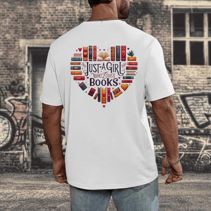 Cute Just A Girl Who Loves Books Heart Shape Reader Men's Back Print T-Shirt