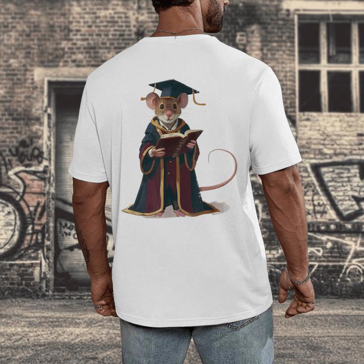 Cute Mouse Reading Book Graduation Men's Back Print T-Shirt Cute Mouse Reading Book Graduation Men's Back Print T-Shirt