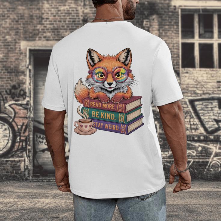 Cute Nerdy Fox Read Books Be Kind Stay Weird Book Club Premium Tri-Blend Men's Back Print T-Shirt