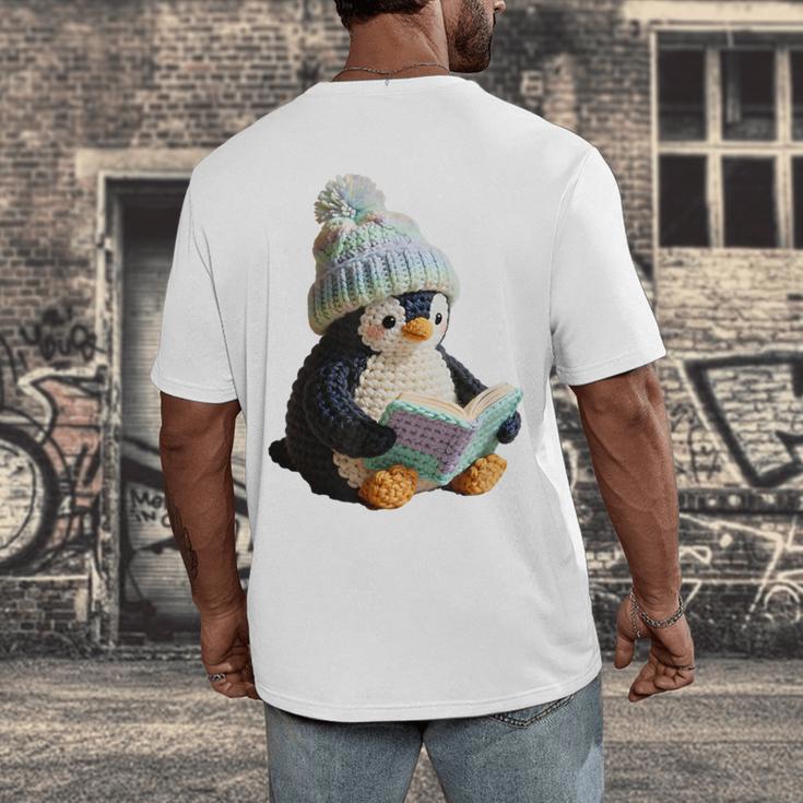 Cute Penguin Reading Book Faux-Crochet Print Men's Back Print T-Shirt