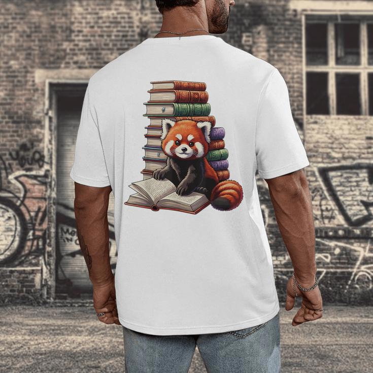 Cute Red Panda Reading Book Animal Bookworm Men's Back Print T-Shirt