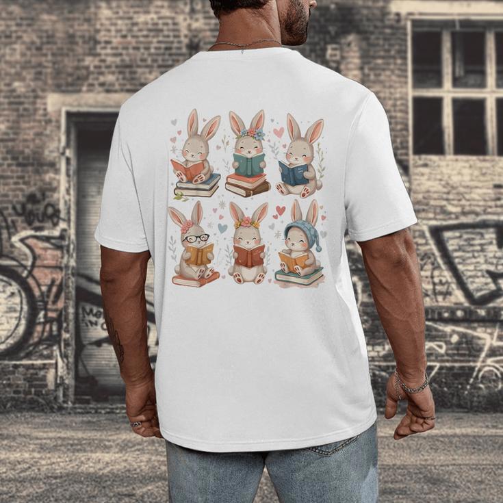 Cute Teacher Bunny Rabbit Reading Easter Bunnies Book Lovers Men's Back Print T-Shirt