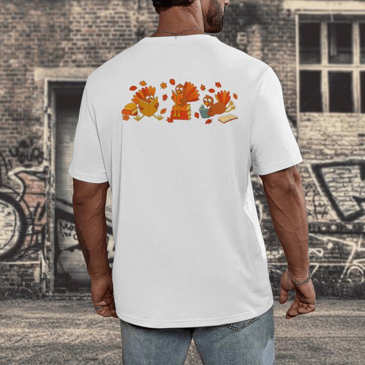 Cute Turkey Reading Book Librarian Bookworm Thanksgiving Men Men's Back Print T-Shirt Cute Turkey Reading Book Librarian Bookworm Thanksgiving Men Men's Back Print T-Shirt