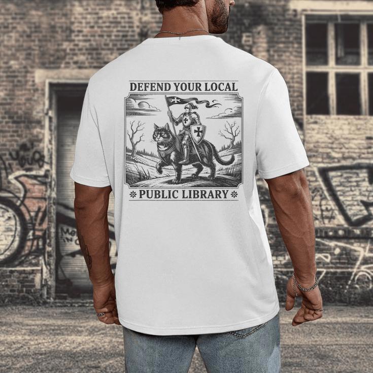 Defend Your Local Public Library Cat Knight Book Lover Men's Back Print T-Shirt