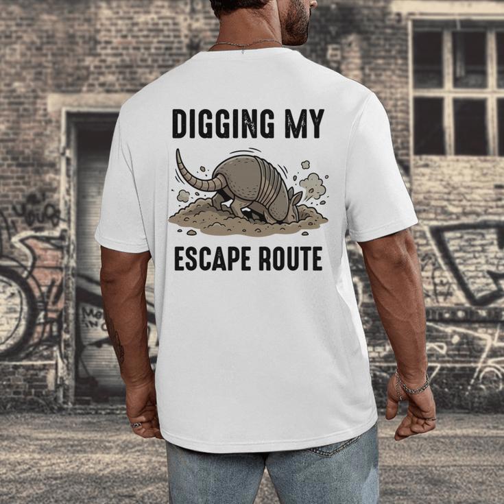 Digging My Escape Route Armadillo Introvert Humor Men's Back Print T-Shirt Digging My Escape Route Armadillo Introvert Humor Men's Back Print T-Shirt