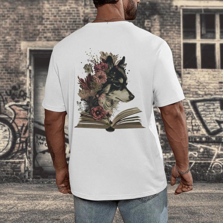 Dog Book Flower Men's Back Print T-Shirt Dog Book Flower Men's Back Print T-Shirt