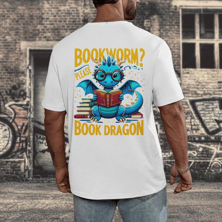 Dragon Bookworm Please I'm A Book Dragon Men's Back Print T-Shirt Dragon Bookworm Please I'm A Book Dragon Men's Back Print T-Shirt