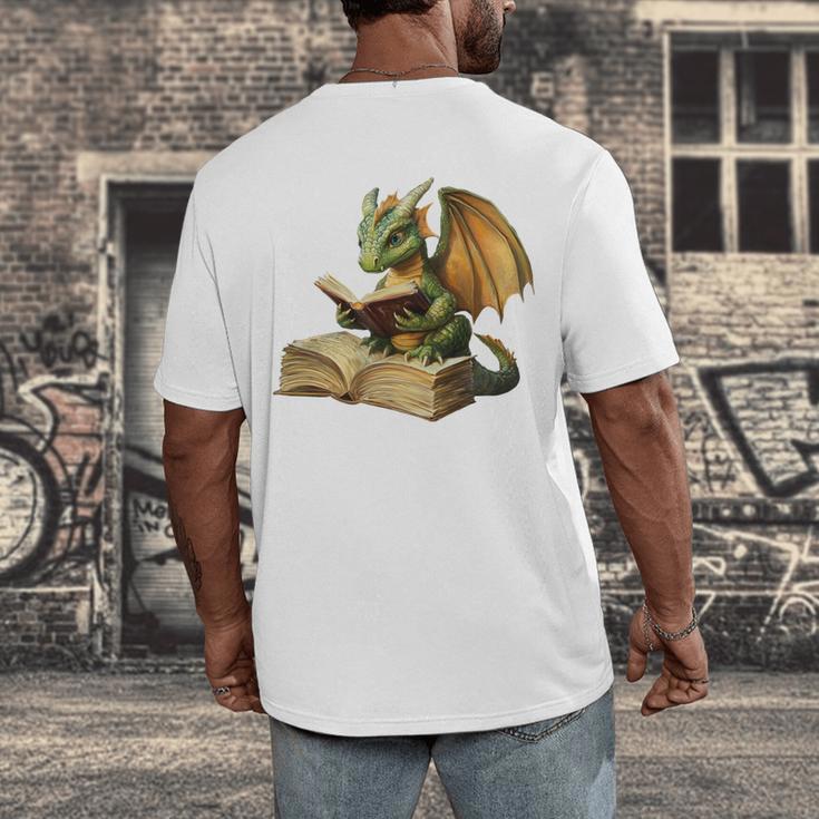 Dragon Bookworm Reading Book Graphic Men's Back Print T-Shirt