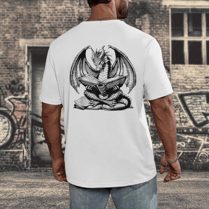 Dragon Reading Book Bookworm Books Dragon Lover Learning Men's Back Print T-Shirt