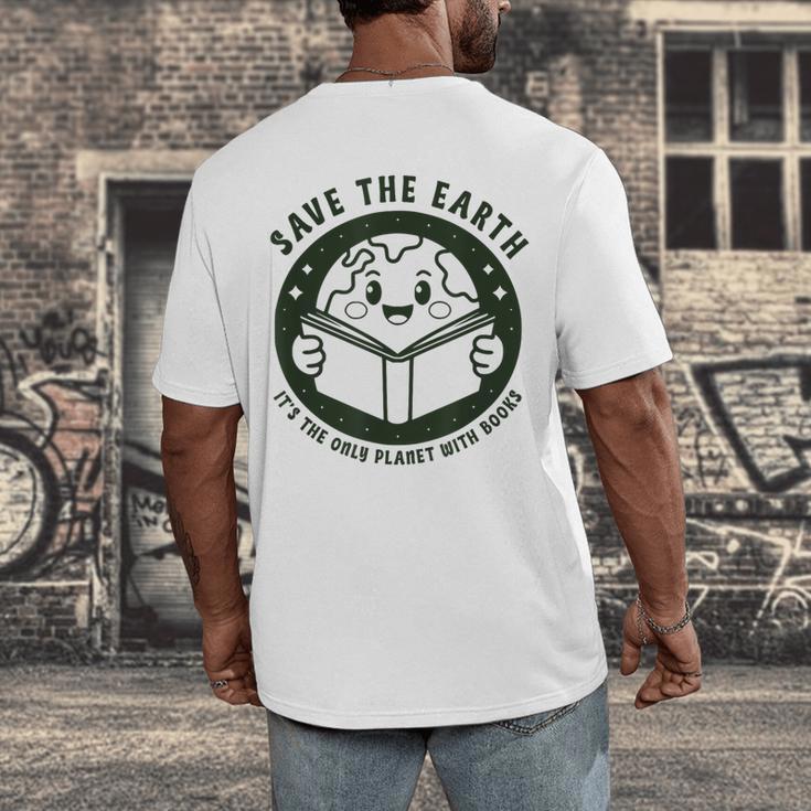 Earth Day 2025 Save Earth It´s Only Planet With Books Reader Men's Back Print T-Shirt