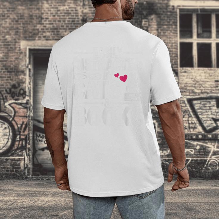 Easily Distracted By Cats And Books Cat & Book Lover Men's Back Print T-Shirt