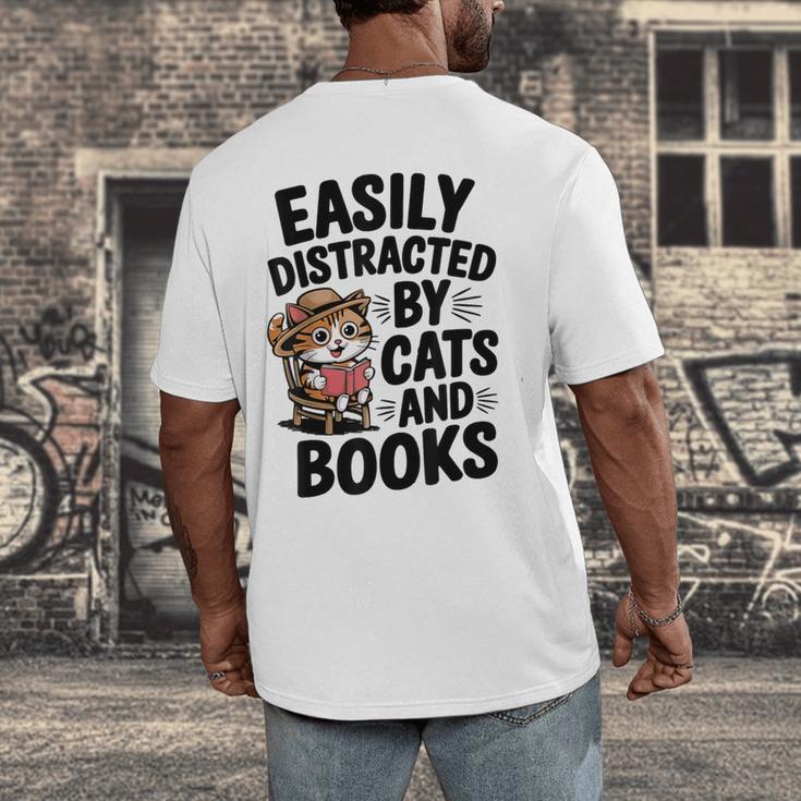 Easily Distracted By Cats And Books Lovers Reading Men's Back Print T-Shirt