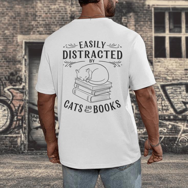 Easily Distracted By Cats And Books For Women Men's Back Print T-Shirt