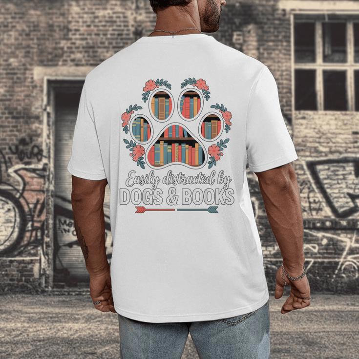 Easily Distracted By Dogs And Books Reading Men's Back Print T-Shirt Easily Distracted By Dogs And Books Reading Men's Back Print T-Shirt