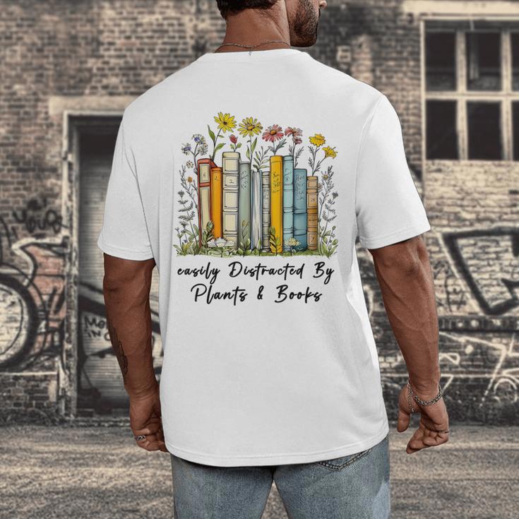 Easily Distracted By Plants And Books Bookworm Gardening Men's Back Print T-Shirt