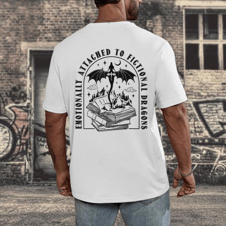 Emotionally Attached To Fictional Dragons Books Lover Men's Back Print T-Shirt Emotionally Attached To Fictional Dragons Books Lover Men's Back Print T-Shirt