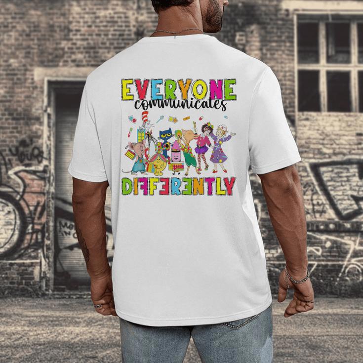 Everyone Communicates Differently Book Teacher Outfit Men's Back Print T-Shirt