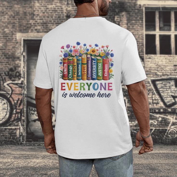 Everyone Is Welcome Here Floral Book LGBT Pride Equality Men's Back Print T-Shirt Everyone Is Welcome Here Floral Book LGBT Pride Equality Men's Back Print T-Shirt