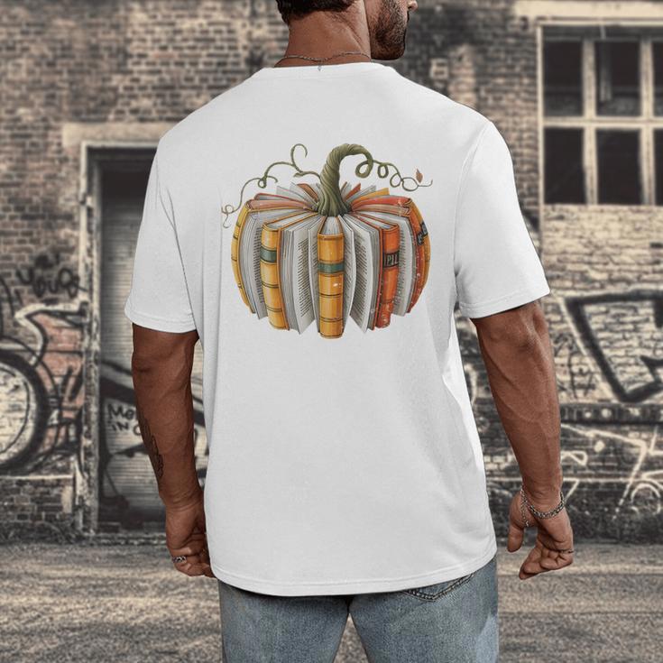 Fall Book Pumpkin Fall Librarians Bookworm Teachers Students Men's Back Print T-Shirt