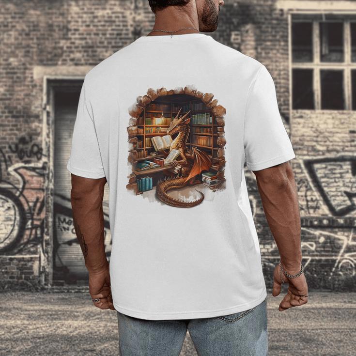Fantasy Dragon Reading Book Lover Men's Back Print T-Shirt