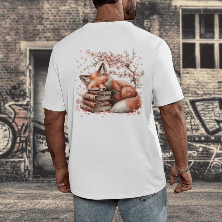 Fox And Book Lover Graphic For Women And Spring Pink Flower Men's Back Print T-Shirt