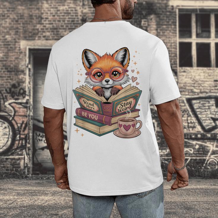 Fox Read Books Be Kind Stay Weird Reader Cute Nerd Bookworm Men's Back Print T-Shirt