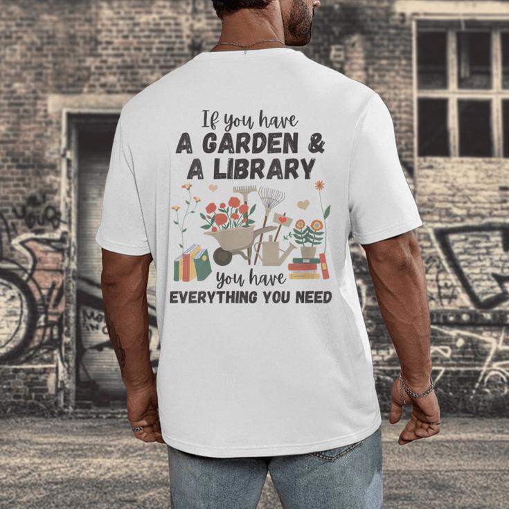 Gardening & Library Lover Books Reading Plants Cute Men's Back Print T-Shirt