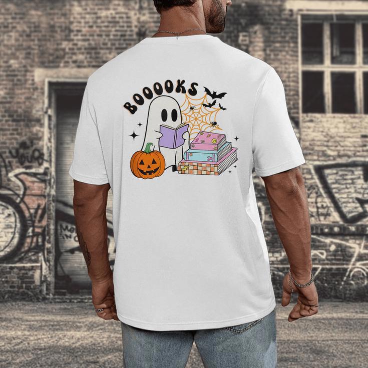 Ghost Reading Halloween Women Teacher Book Lover Men's Back Print T-Shirt