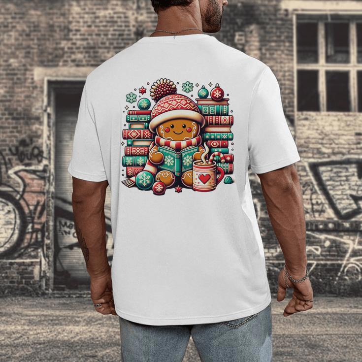 Gingerbread Reading Book Lovers Christmas Bookworm Librarian Premium Men's Back Print T-Shirt Gingerbread Reading Book Lovers Christmas Bookworm Librarian Premium Men's Back Print T-Shirt