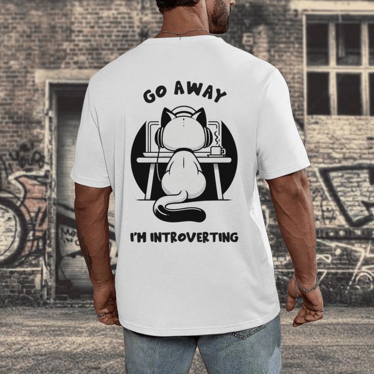 Go Away I'm Introverting Cat With Coffee Men's Back Print T-Shirt
