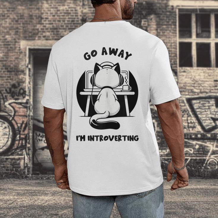 Go Away I'm Introverting Cat With Coffee Men's Back Print T-Shirt