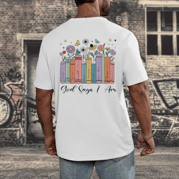 God Says I Am Floral Book Cute Christian Girl Teen Religious Men's Back Print T-Shirt