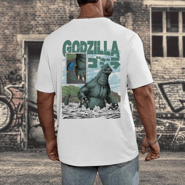 Godzilla Ocean Scene Comic Book Illustration Movie Monster Men's Back Print T-Shirt