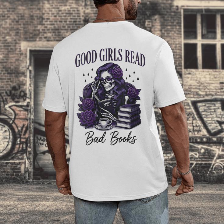 Good Girls Read Bad Books Sarcastic Skeleton Goth Skull Men's Back Print T-Shirt