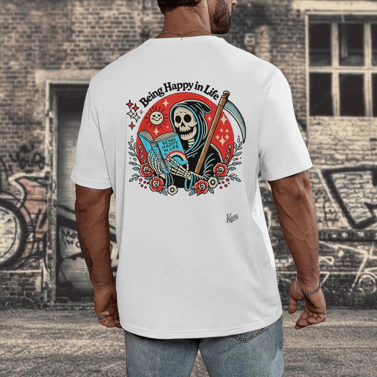 Grim Reaper Reads a Book Men's Back Print T-Shirt
