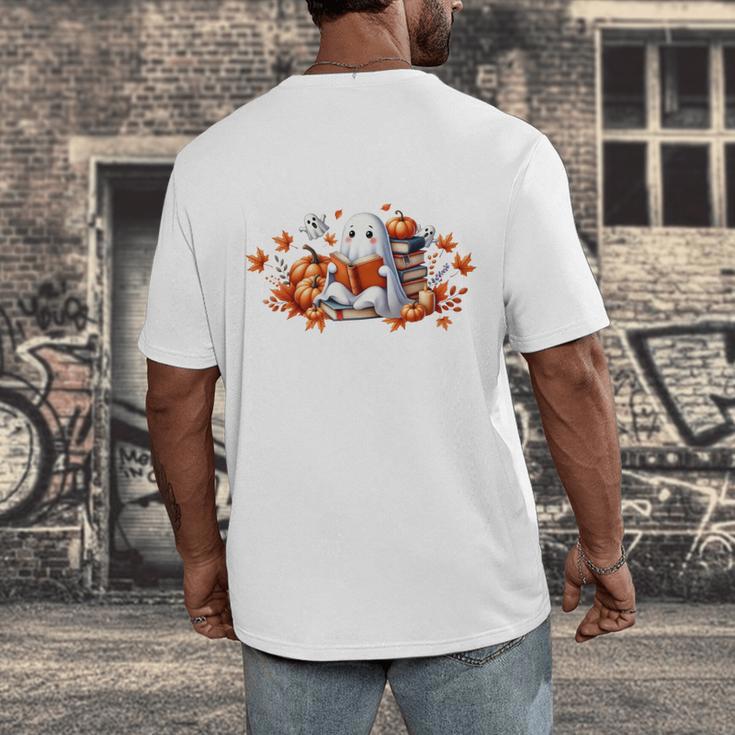 Halloween Book Lover Ghost Witch Books & Pumpkins Men's Back Print T-Shirt