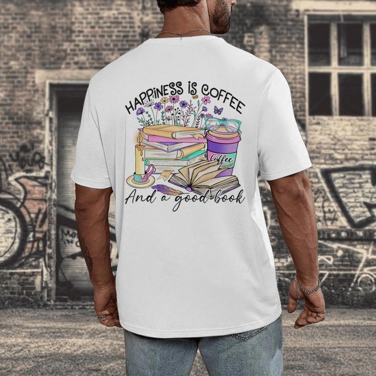 Happiness Is Coffee And a Good Book Women Love Reading Book Men's Back Print T-Shirt Happiness Is Coffee And a Good Book Women Love Reading Book Men's Back Print T-Shirt