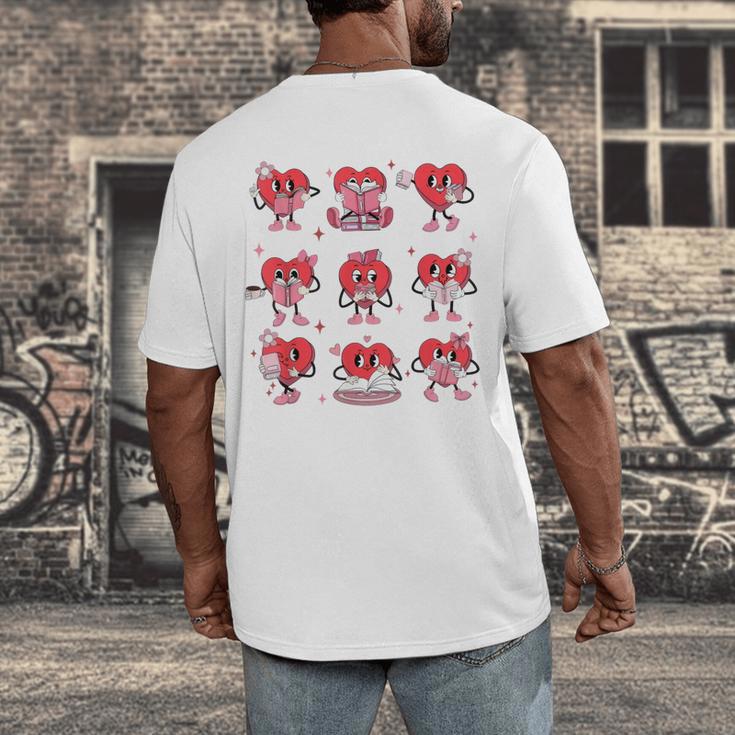 Heart Holding Reading Books Valentine Teacher Book Lover Men's Back Print T-Shirt